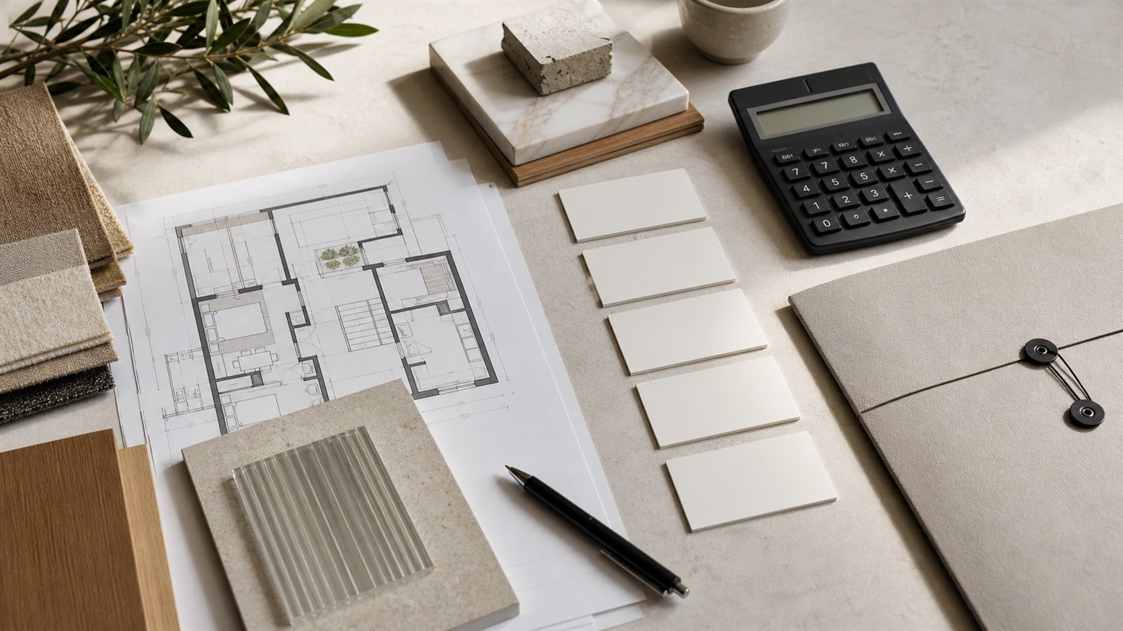 Planos, calculadora y muestras para planificar pagos de una reforma