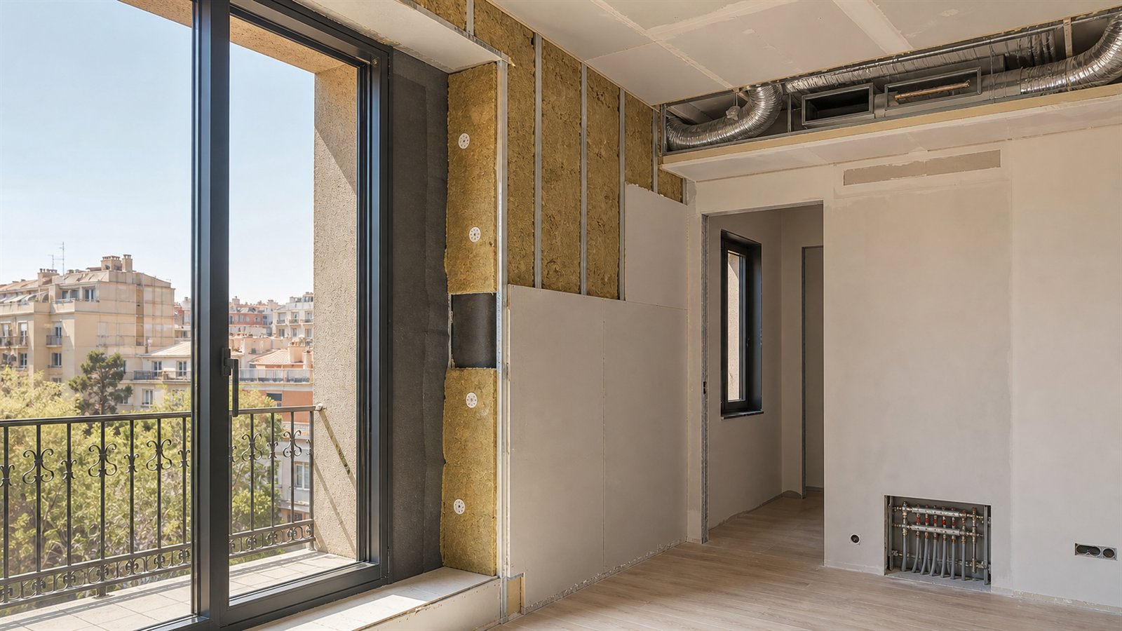 Aislamiento de pared, ventana y conductos durante una reforma energética de vivienda