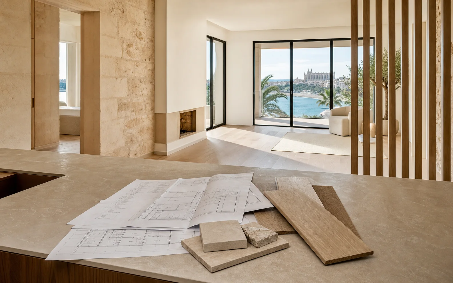 Apartamento mediterraneo en Mallorca con planos y muestras de materiales para estimar una reforma integral